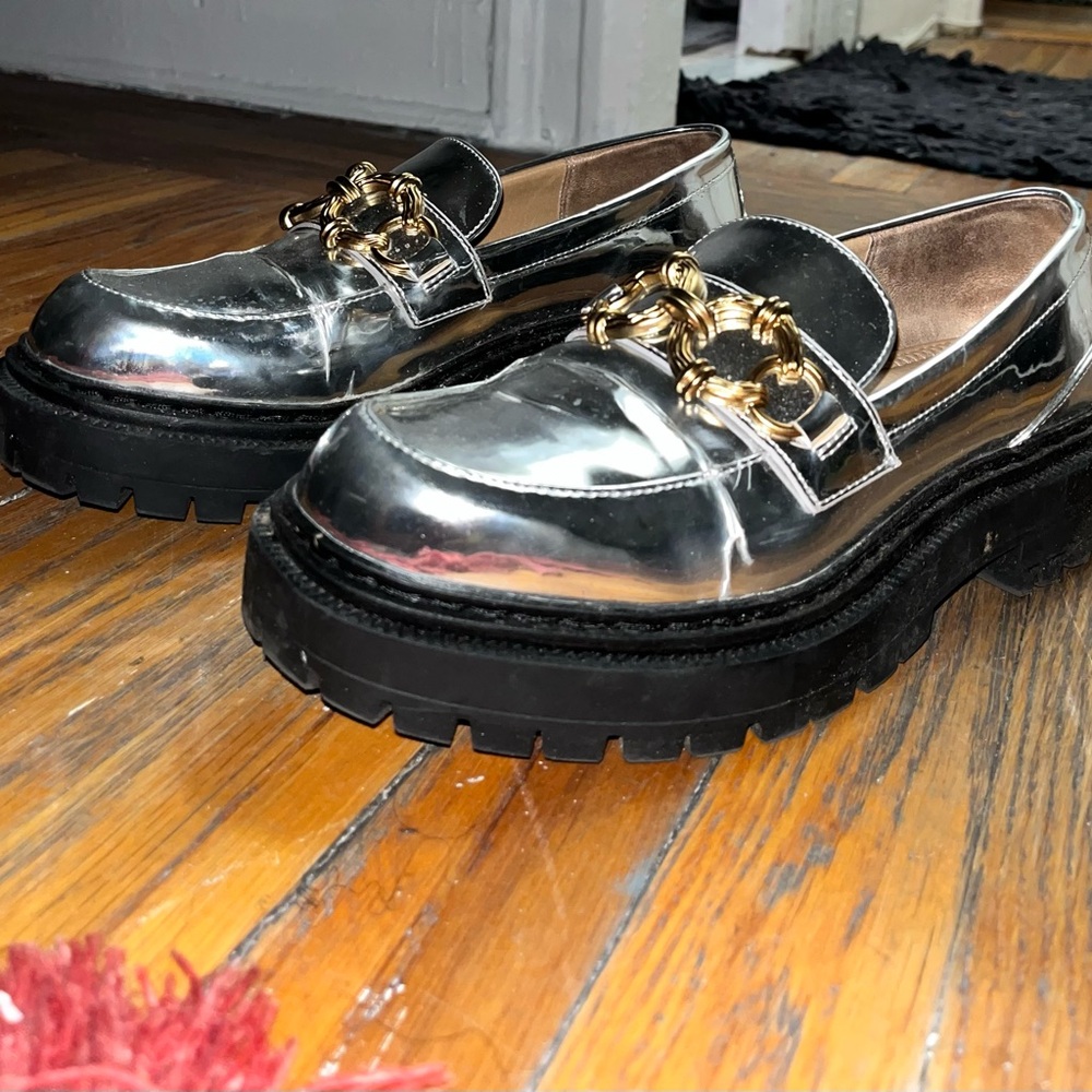 Circus by Sam Edelman Metallic Loafers with Gold Chain